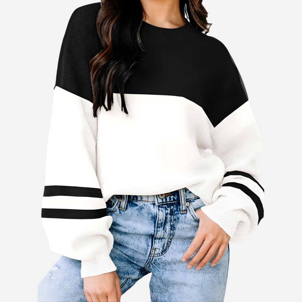 Dames comfortabele oversized trui met kleurblok strepen, een stijlvolle gebreide pullover voor herfst en winter.