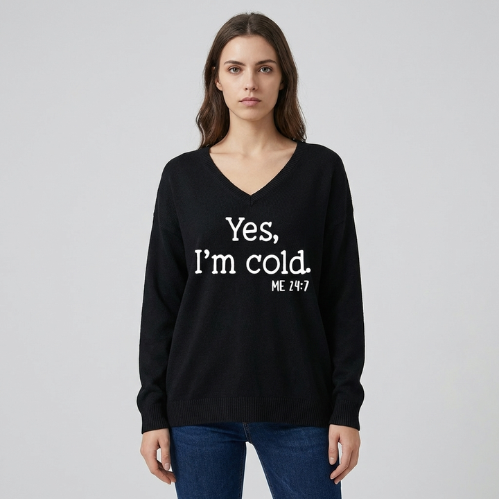 Dames oversized gebreide trui met V-hals in een casual, comfortabele stijl, perfect voor herfst en winter.
