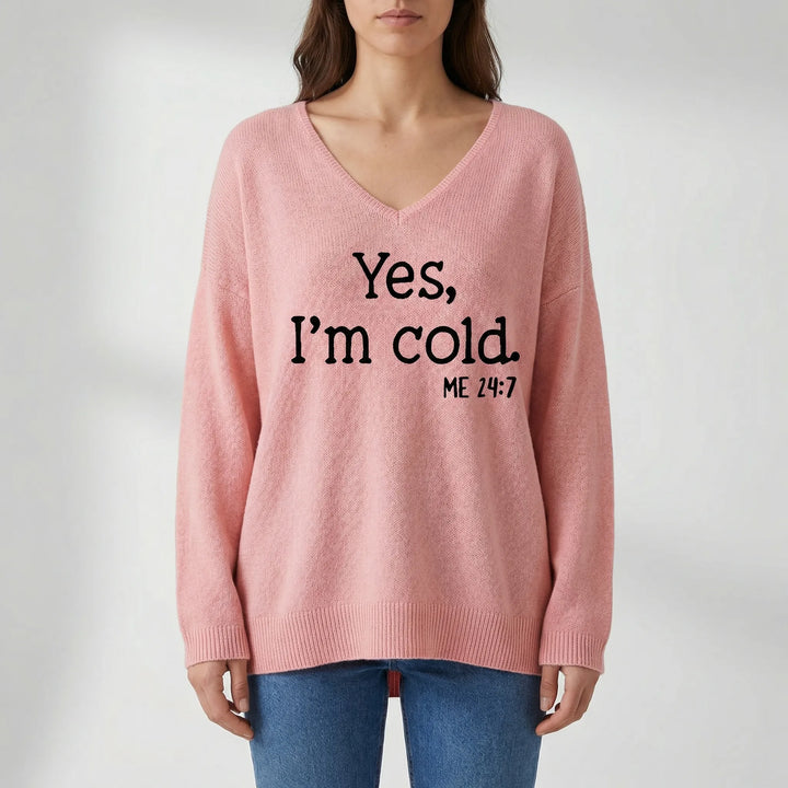Trendy dames gebreide trui met oversized fit en V-hals, een must-have voor de herfst- en wintergarderobe.
