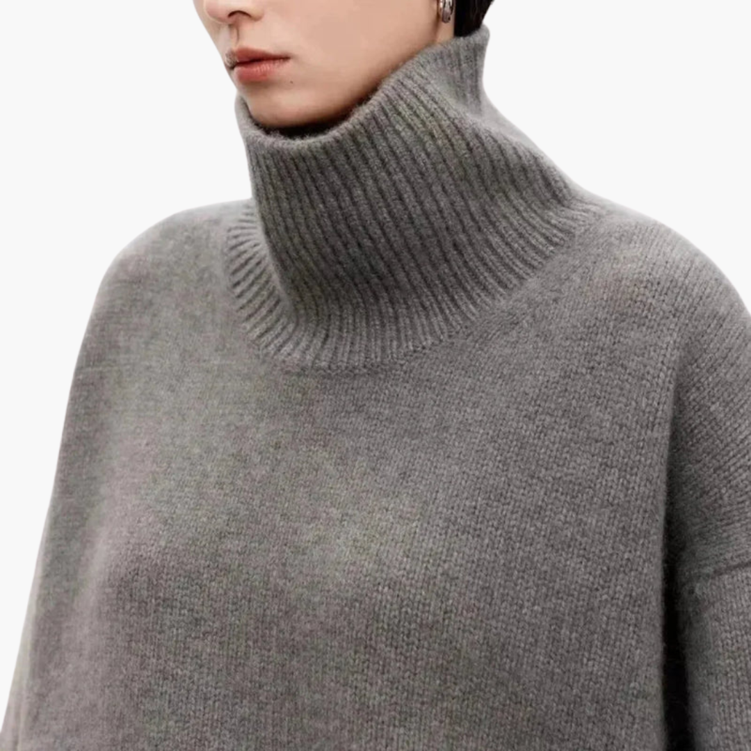 Casual warme dames oversized trui met hoge hals, een essentiële gebreide trui voor winterse dagen.