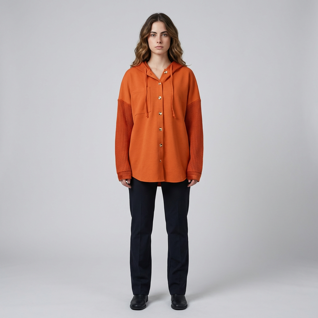 Dames oversized hoodie met knoopsluiting en capuchon. Comfortabele, casual trui met lange mouwen voor een relaxte look.