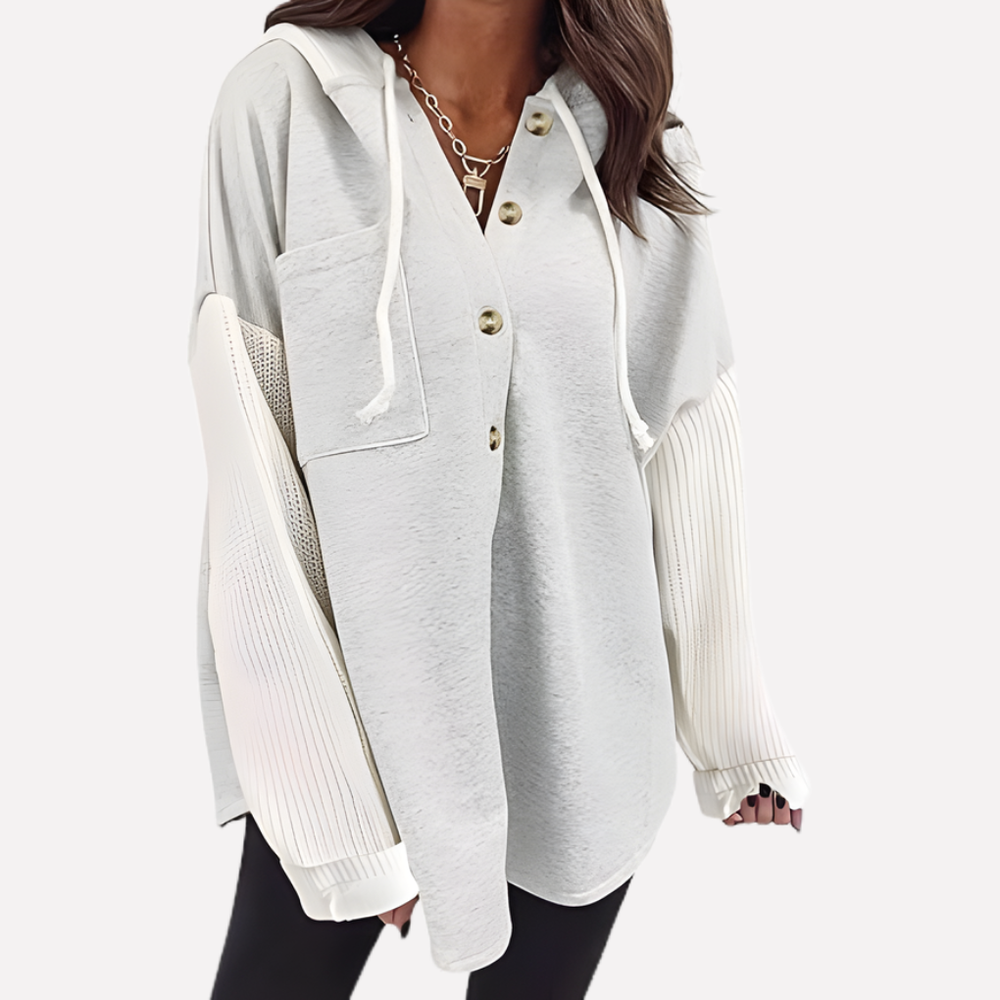 Comfortabele dames oversized hoodie met trendy knoopsluiting. Perfect als casual sweatshirt voor herfst/winter.