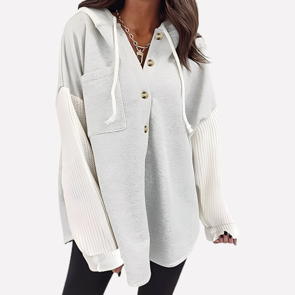 Comfortabele dames oversized hoodie met trendy knoopsluiting. Perfect als casual sweatshirt voor herfst/winter.