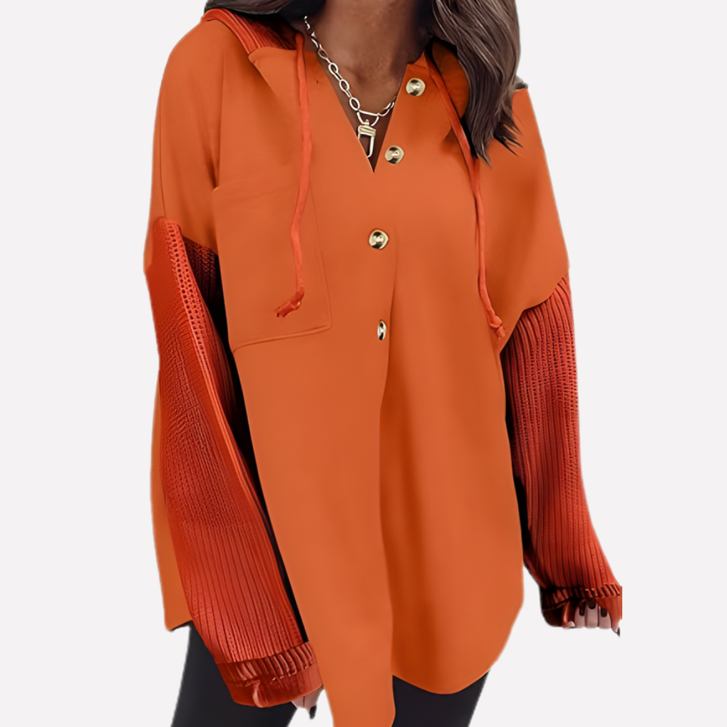 Stijlvolle dames oversized hoodie met capuchon, lange mouwen en praktische knoopsluiting. Relaxte pasvorm, perfect voor dames.