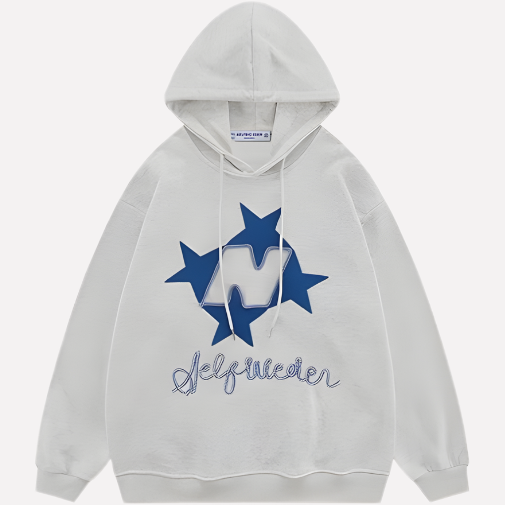 Losse pasvorm dames oversized hoodie met sterprint, ideaal als comfortabele casual trui of streetwear pullover.