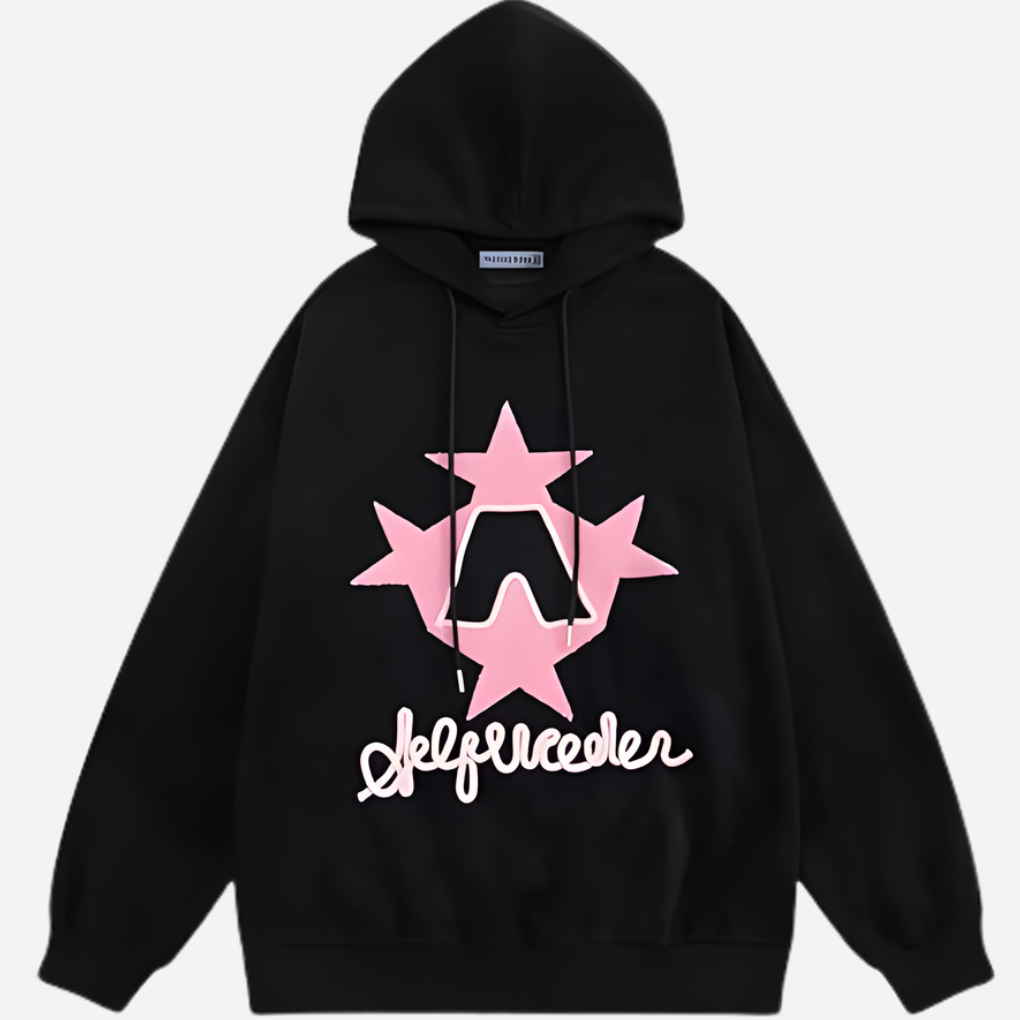Trendy dames oversized hoodie met opvallende sterprint. Zachte pullover met capuchon voor een casual winterlook.