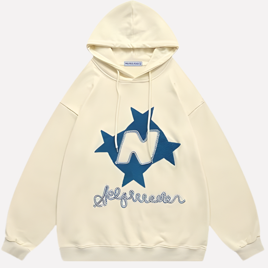 Zachte, comfortabele dames oversized hoodie met trendy sterprint. Warme pullover met capuchon voor casual wintermode.