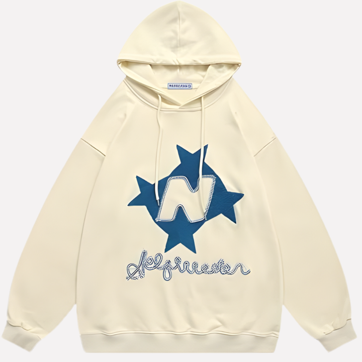 Zachte, comfortabele dames oversized hoodie met trendy sterprint. Warme pullover met capuchon voor casual wintermode.