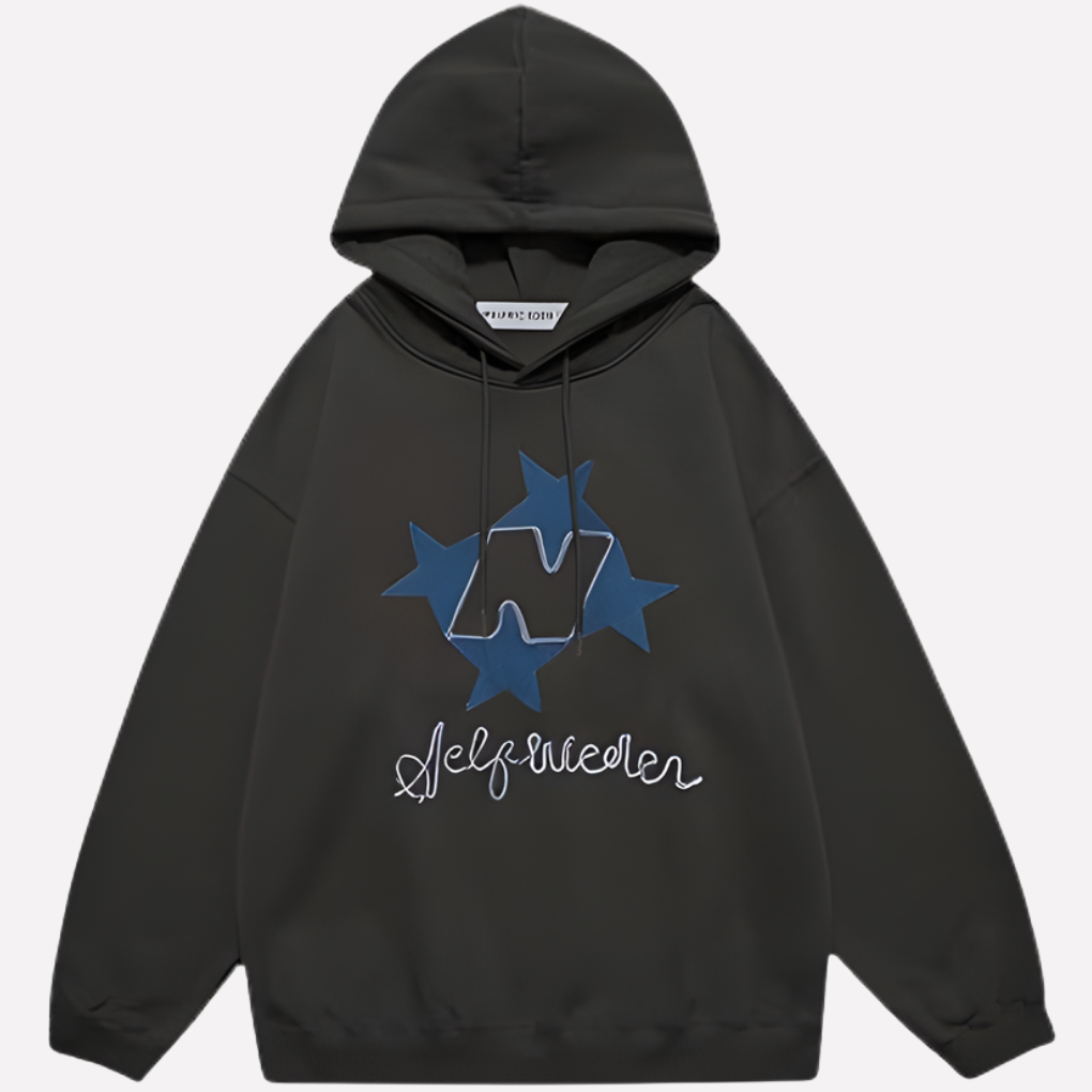 Modieuze dames oversized hoodie met sterprint, ideaal als warme casual trui of comfortabele streetwear pullover.
