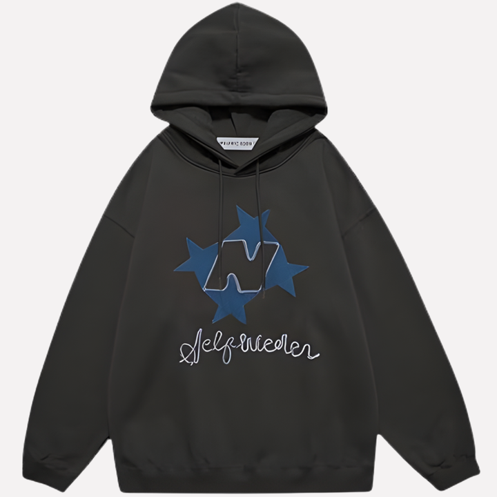 Modieuze dames oversized hoodie met sterprint, ideaal als warme casual trui of comfortabele streetwear pullover.