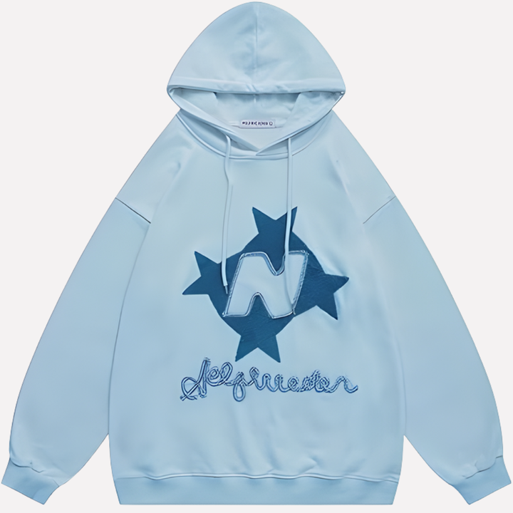 Stijlvolle dames oversized hoodie met opvallende sterprint. Comfortabele losse pasvorm pullover met capuchon.