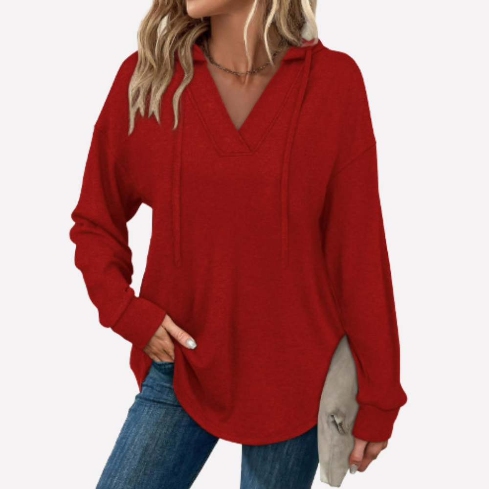 Modieuze dames oversized hoodie met diepe V-hals. Ideaal voor een relaxte, casual look.