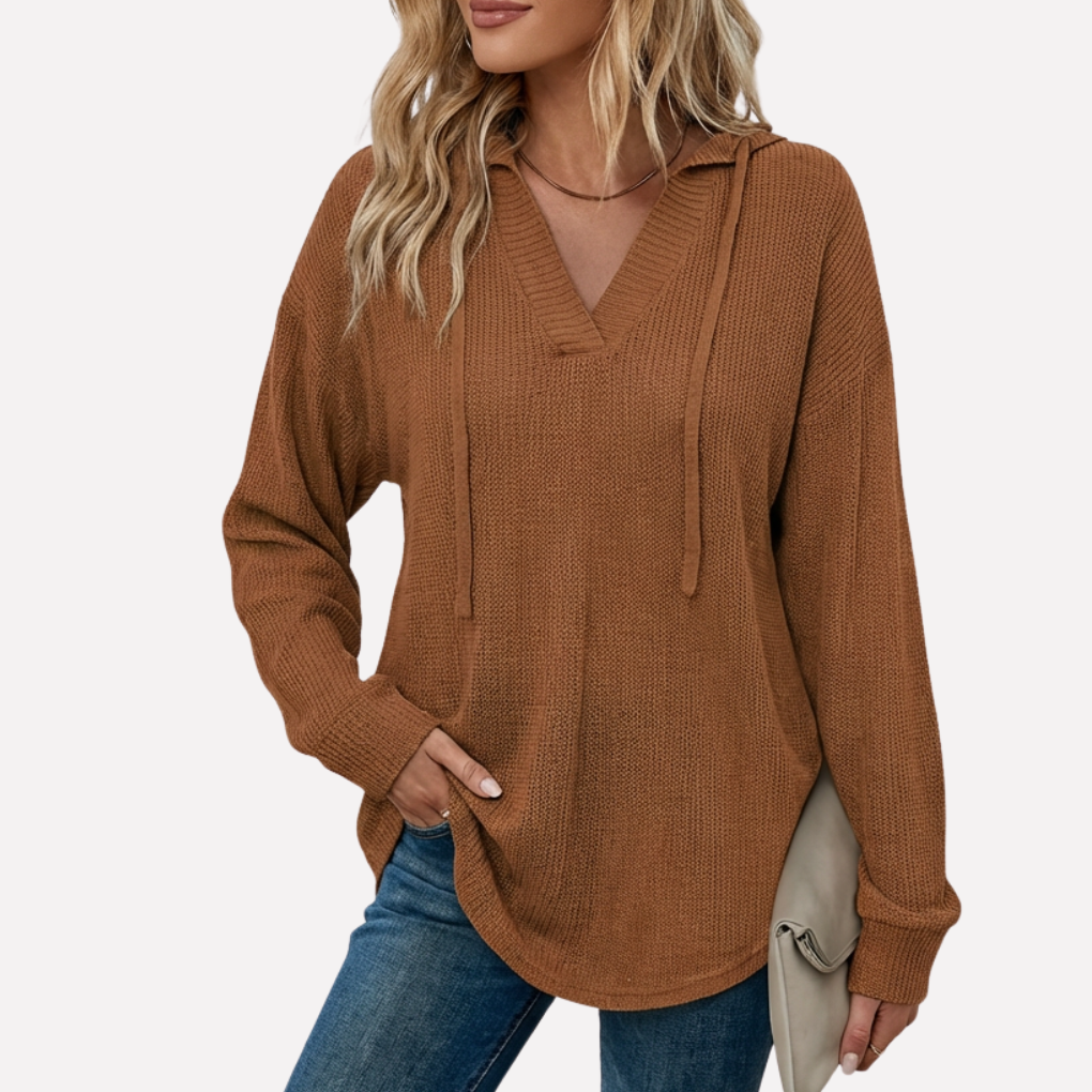 Stijlvolle dames oversized hoodie met V-hals. Combineert comfort met een trendy casual uitstraling.