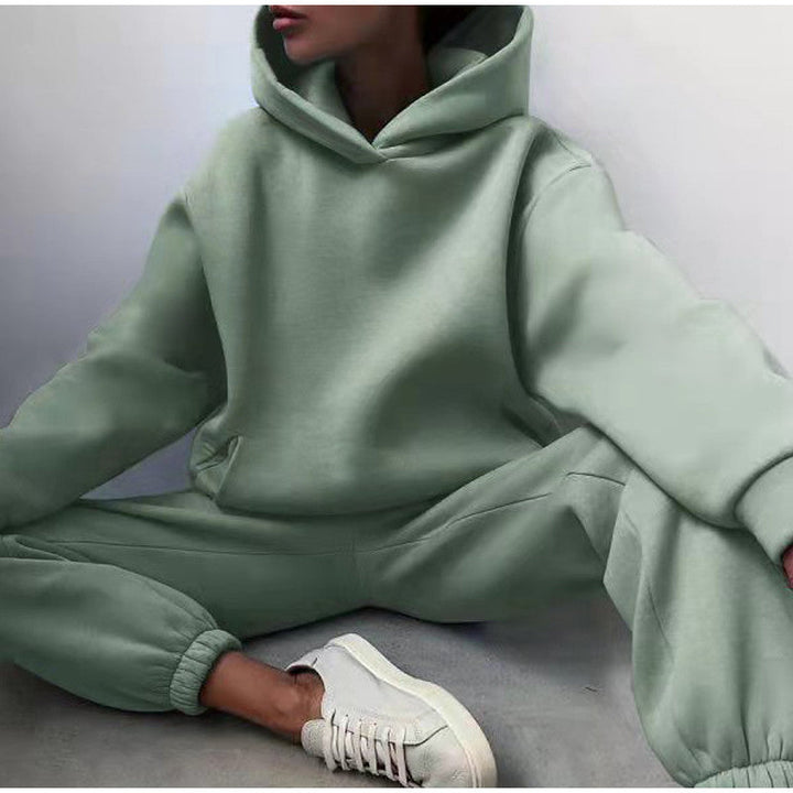 Dames oversized joggingpak met hoge taille broek & hoodie, ideaal voor comfortabele loungewear.