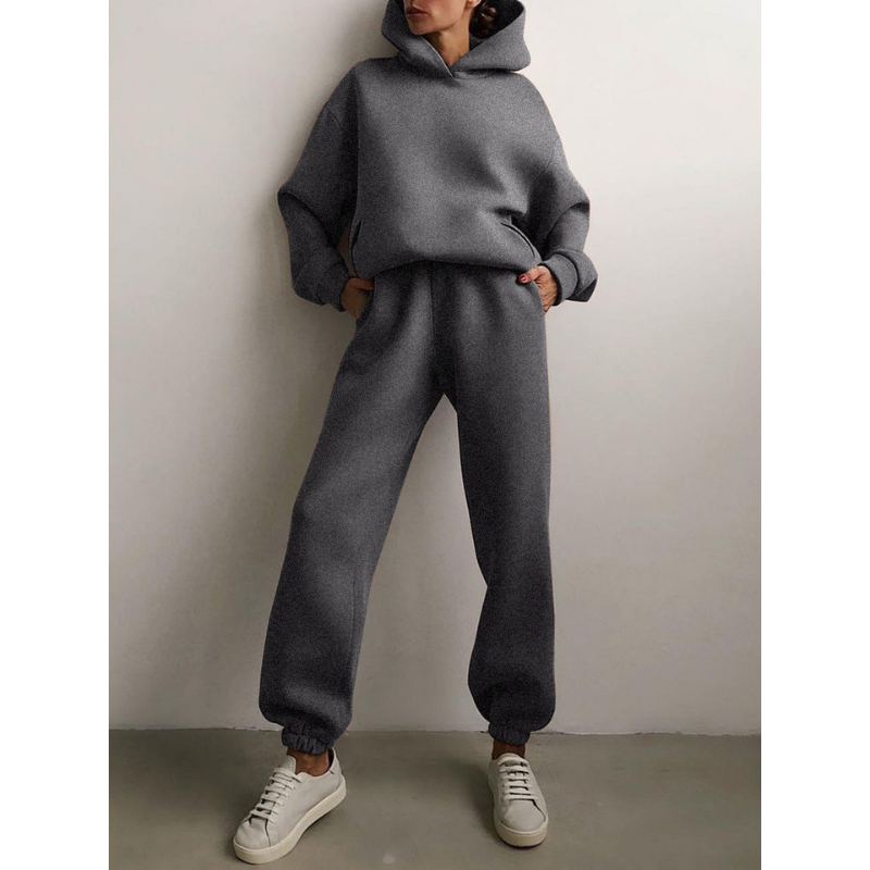 Dames oversized joggingpak: zachte hoodie & hoge taille broek, comfortabele en stijlvolle loungewear.