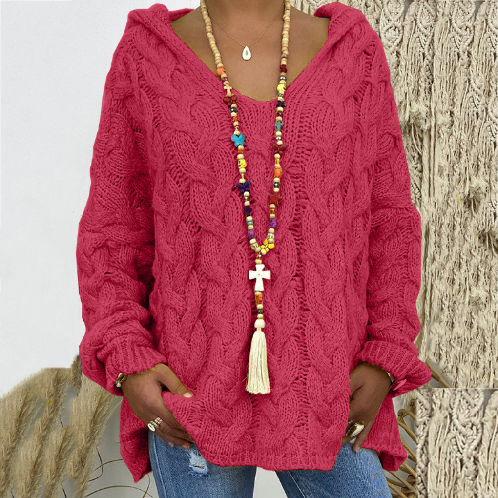 Elegante en casual dames wintertrui: oversized kabelgebreid met flatterende V-hals. Stijlvolle herfstmode.