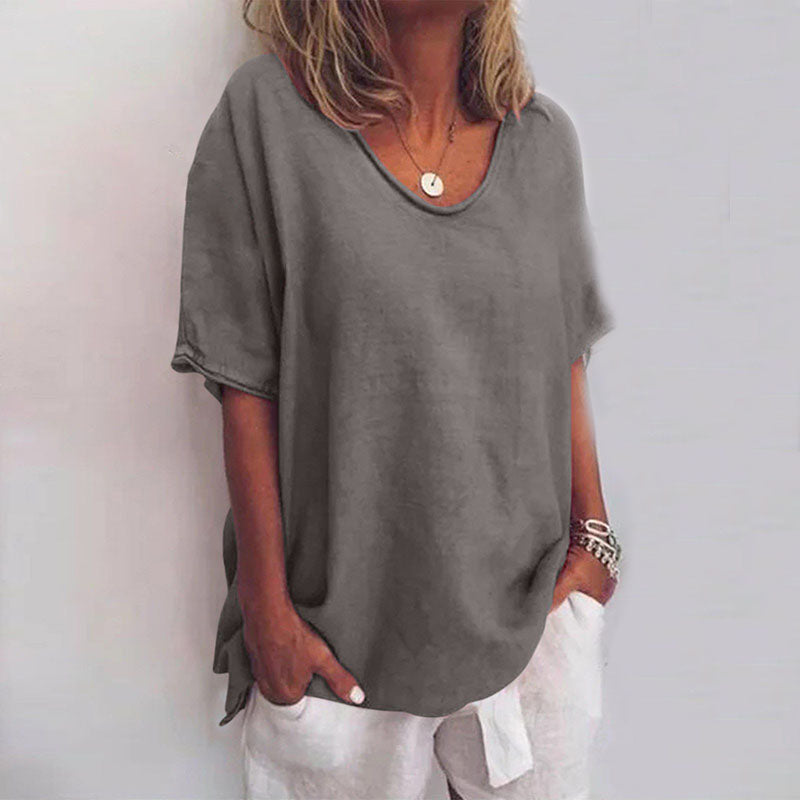 Dames oversized V-hals T-shirt; comfortabel, losvallend model, ideaal voor casual mode en dagelijkse kleding.