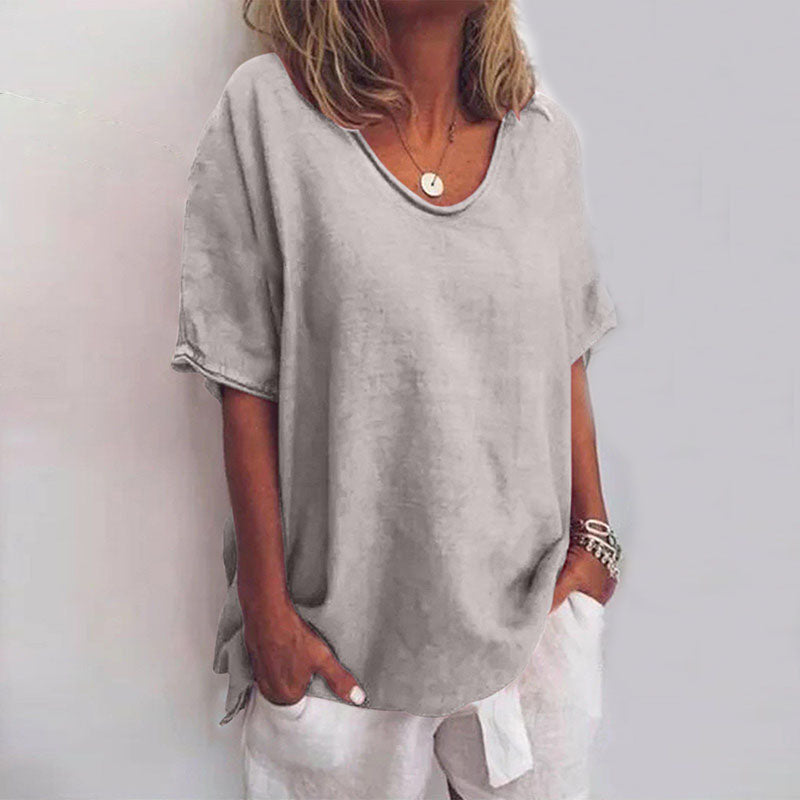 Trendy oversized dames T-shirt met V-hals; perfecte zomer top voor elke gelegenheid; comfortabel en stijlvol.