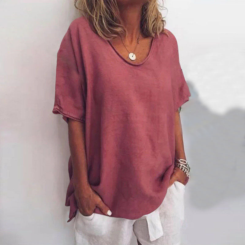 Veelzijdig dames V-hals T-shirt, oversized en comfortabel; geschikt voor casual mode of zomerse dagelijkse kleding.