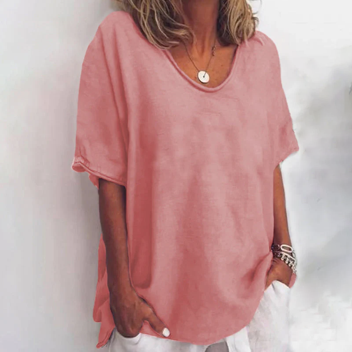 Zacht comfortabel oversized V-hals T-shirt voor dames; een losvallende zomer top die perfect is voor ontspanning.