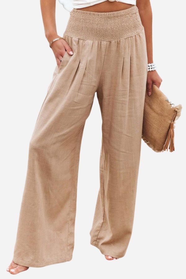 Comfortabele dames palazzo broek met elastische taille en modieuze boho flair.