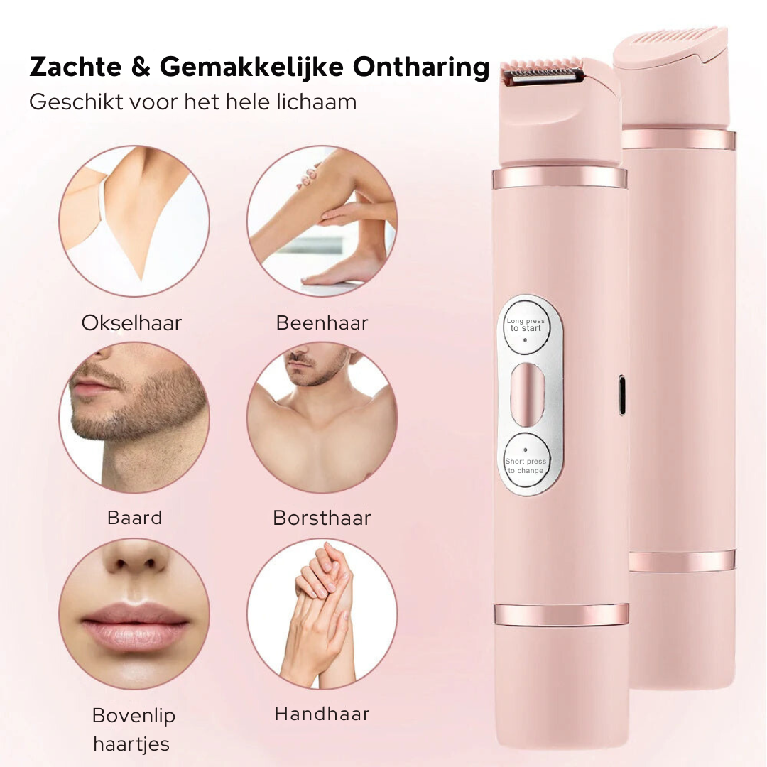 Elektrisch ontharingsapparaat voor dames; pijnloos ontharen van gezicht en lichaam.