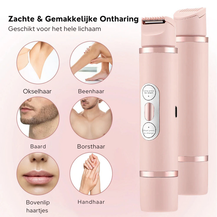 Elektrisch ontharingsapparaat voor dames; pijnloos ontharen van gezicht en lichaam.