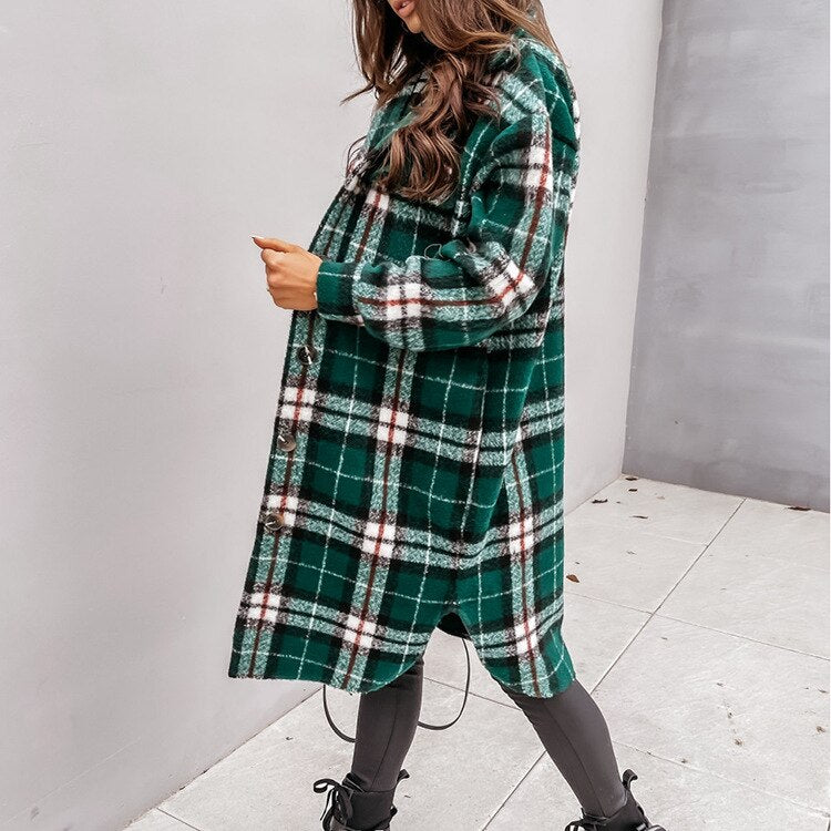 Stijlvolle casual jas voor dames met trendy ruitpatroon, perfecte mode-bovenkleding voor alle seizoenen.