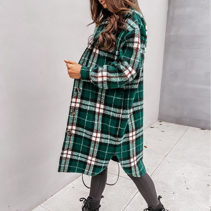 Stijlvolle casual jas voor dames met trendy ruitpatroon, perfecte mode-bovenkleding voor alle seizoenen.