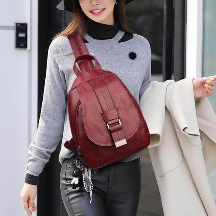 Stijlvolle premium leren damesrugzak, waterdicht en met anti-diefstal design. Een must-have tas.