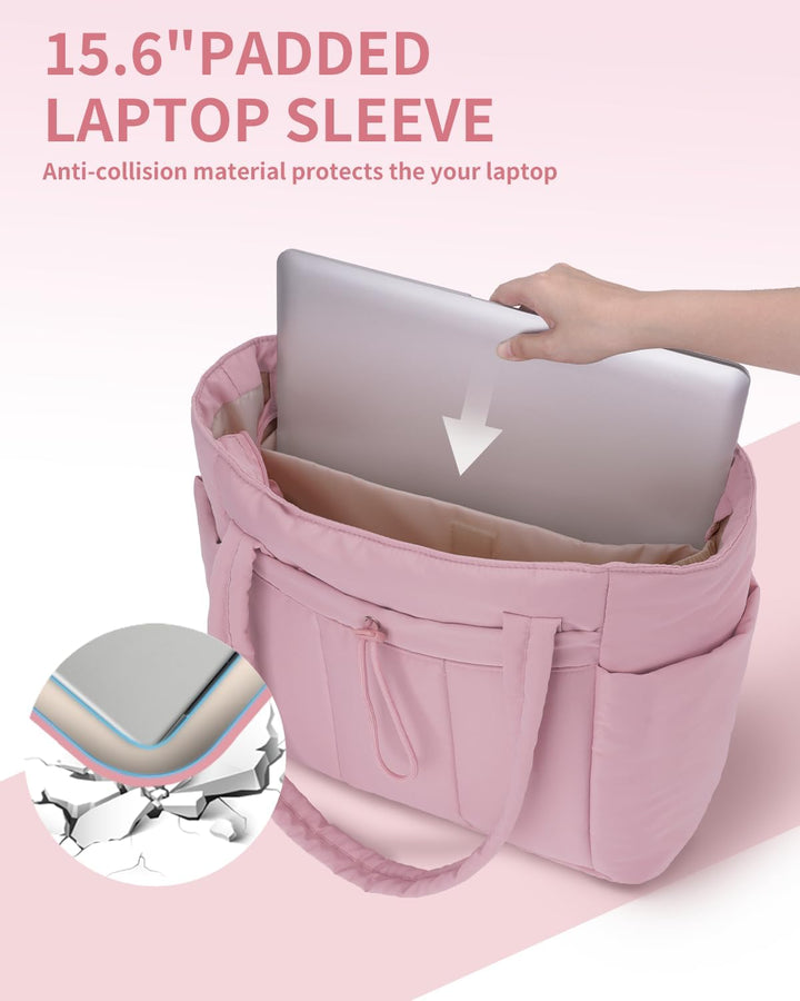 Georganiseerde werktas voor de moderne vrouw, deze puffer tote met laptopvak.