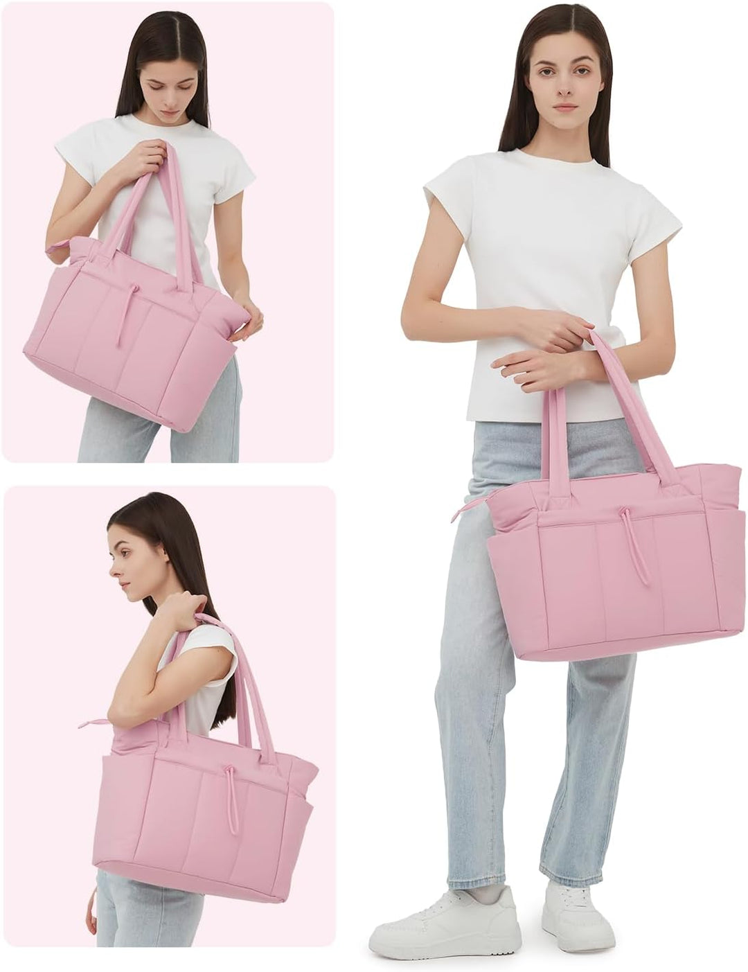 Functionele dames schoudertas, puffer stijl, voor al je reisbenodigdheden.