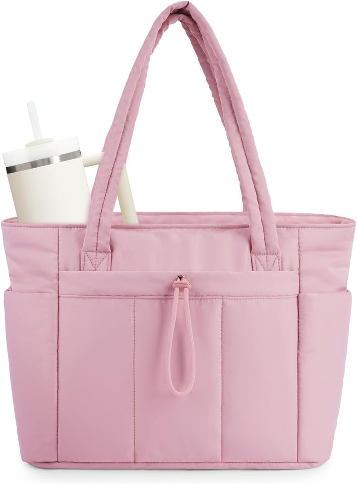 Lichtgewicht schoudertas dames, puffer design met laptop sleeve.