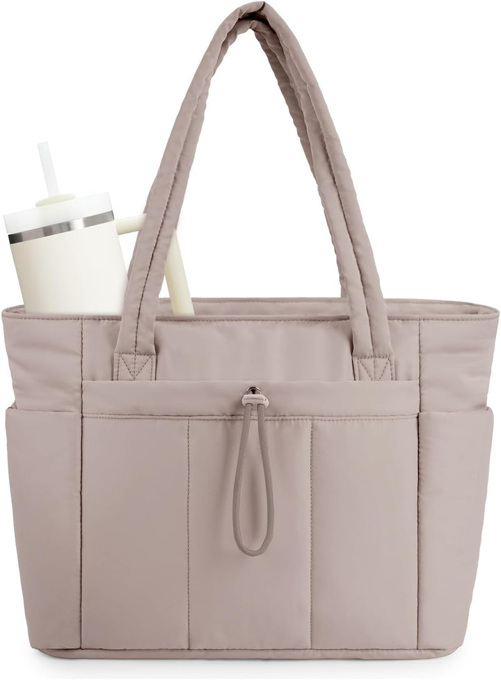 Dames puffer schoudertas, modieus, functioneel, met bekerhouder en laptopvak.
