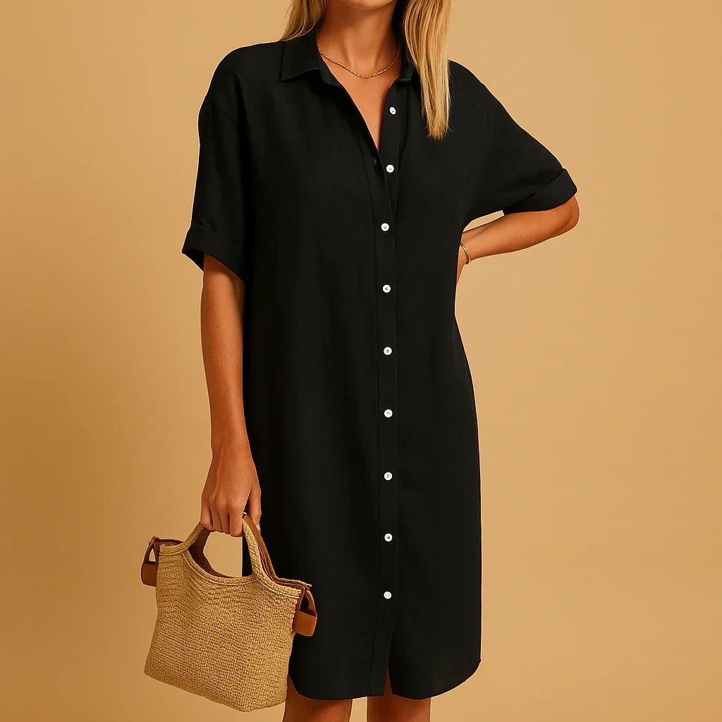 Dames relaxed fit overhemdjurk met knoopsluiting, ideaal voor casual lente- en zomerlooks.