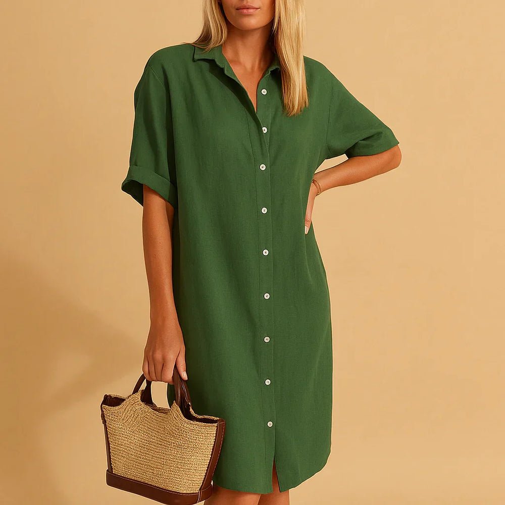 Groene dames overhemdjurk met knoopsluiting in relaxed fit. Comfortabel en stijlvol voor elke dag.