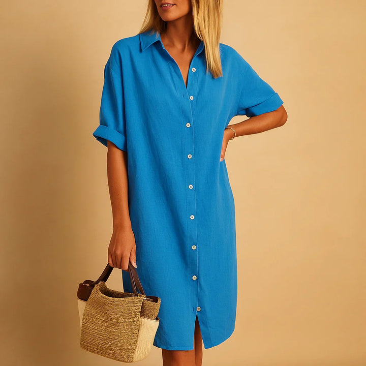 Zwarte veelzijdige dames overhemdjurk met knopen, relaxed fit voor comfortabele zomerdagen.