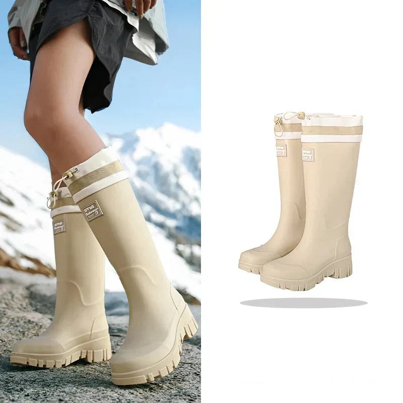 Modieuze retro regenlaarzen voor dames, waterdicht en met antislipzool. Houdt voeten droog en warm.