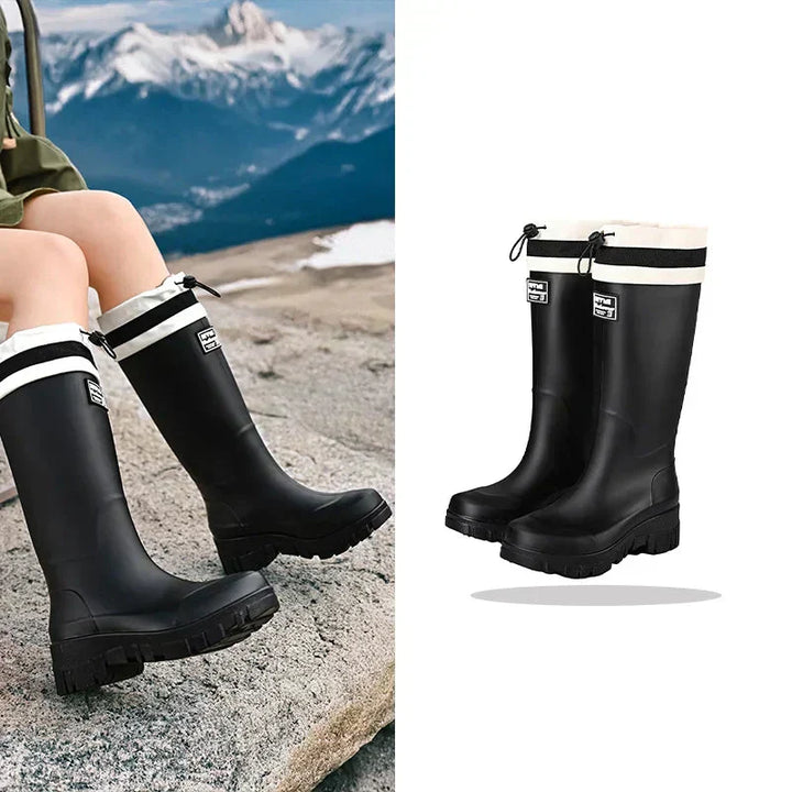 Arlena dames regenlaarzen: retro stijl, waterdicht & antislip. Perfect voor een droge en modieuze look.