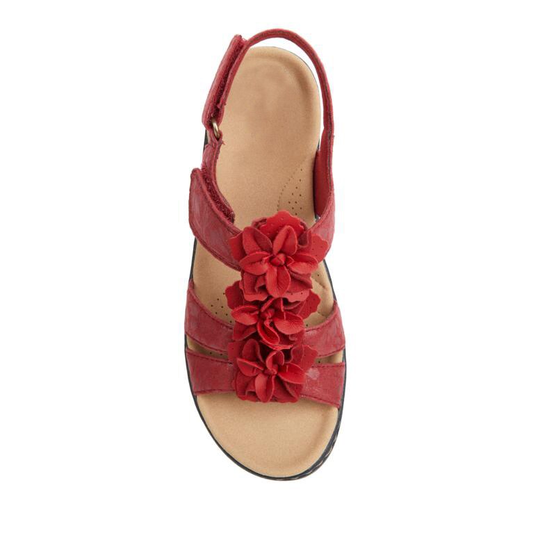 Dames retro sleehak sandalen, gladiator stijl met bloemen applicatie, comfortabel.