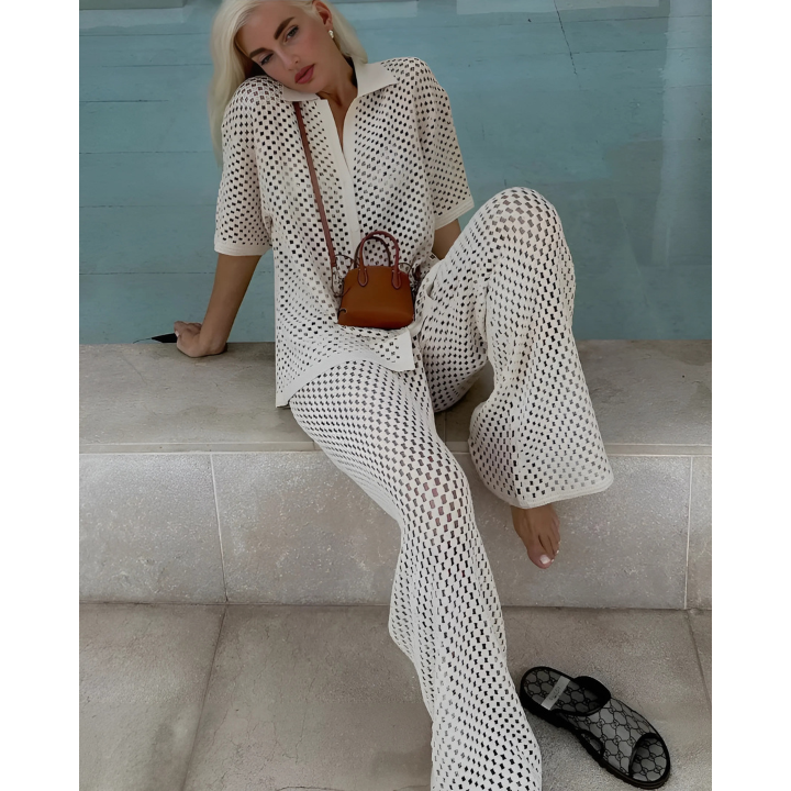 Dames Salina boho strandset, losvallend en ademend. Tweedelige gehaakte zomerkleding voor een stijlvolle look.