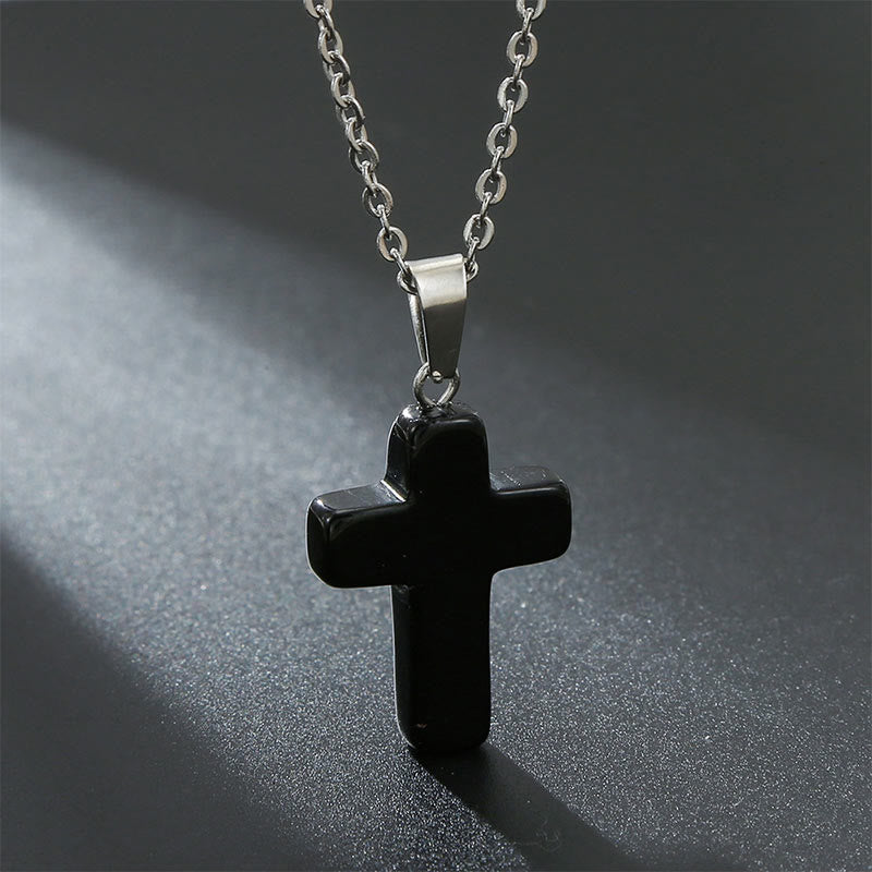 Spirituele dames ketting Seraphina; edelsteen kruis van natuursteen; unieke elegantie.