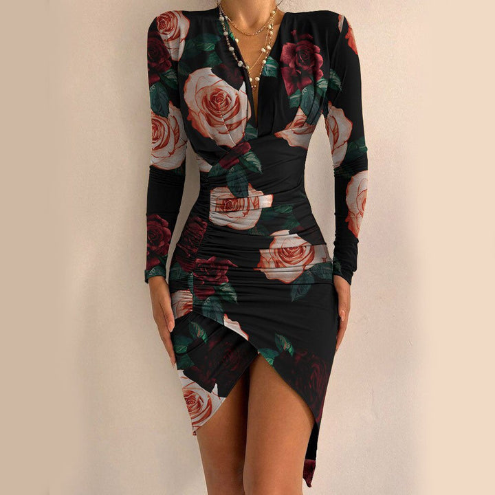 Elegante dames bodycon mini jurk met diepe V-hals en asymmetrische zoom, perfect als cocktailjurk.