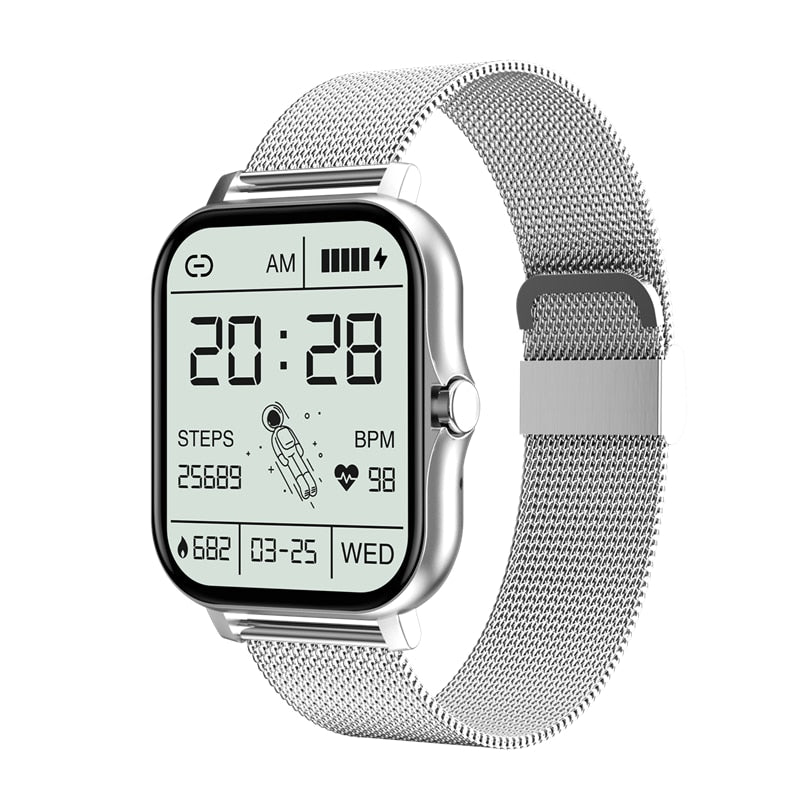 RoboWatch dames smartwatch naast smartphone, benadrukt connectiviteit en slimme notificaties.
