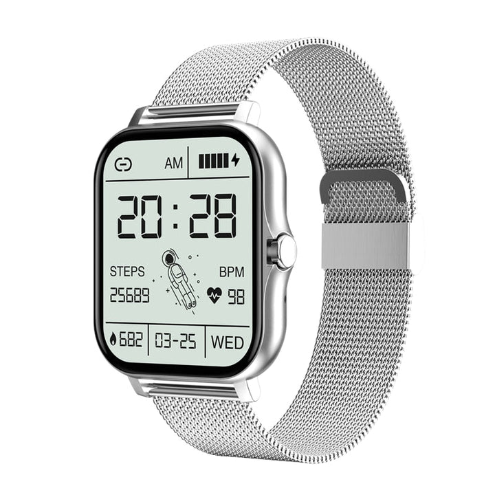 RoboWatch dames smartwatch naast smartphone, benadrukt connectiviteit en slimme notificaties.