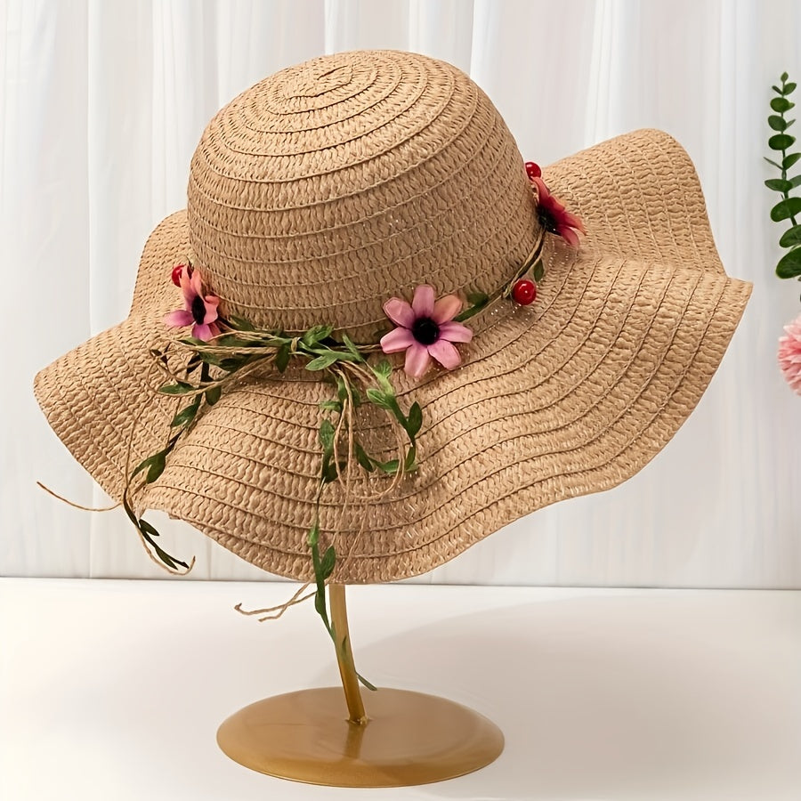 Charmante dames strohoed met bloemen- en fruitdetails; brengt de zomer direct naar je toe.
