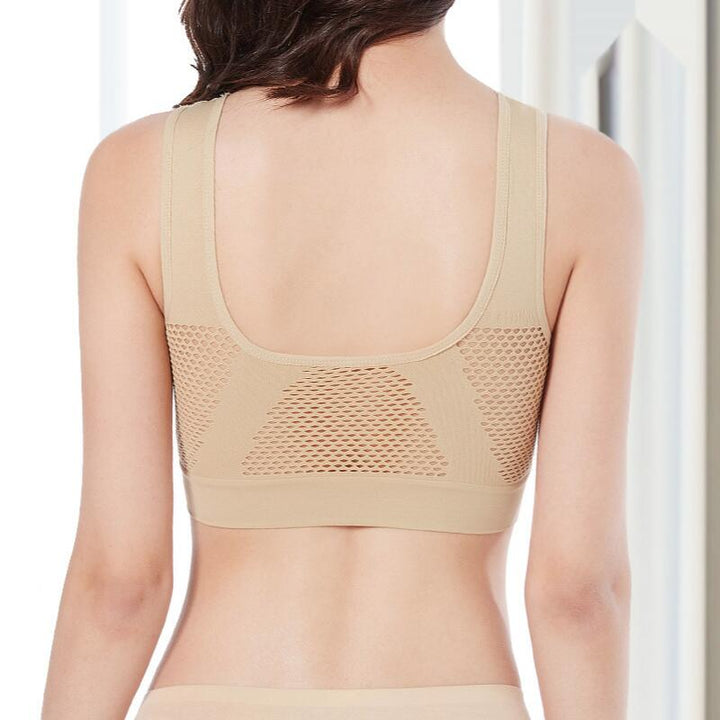 Dames sportkleding: ademende mesh sport bh Sofia, perfect voor hardlopen en training.