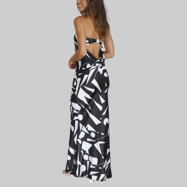 Langvallende jade maxi-jurk voor dames, strapless, luchtig polyester voor zomer of strand. Zeer elegant.