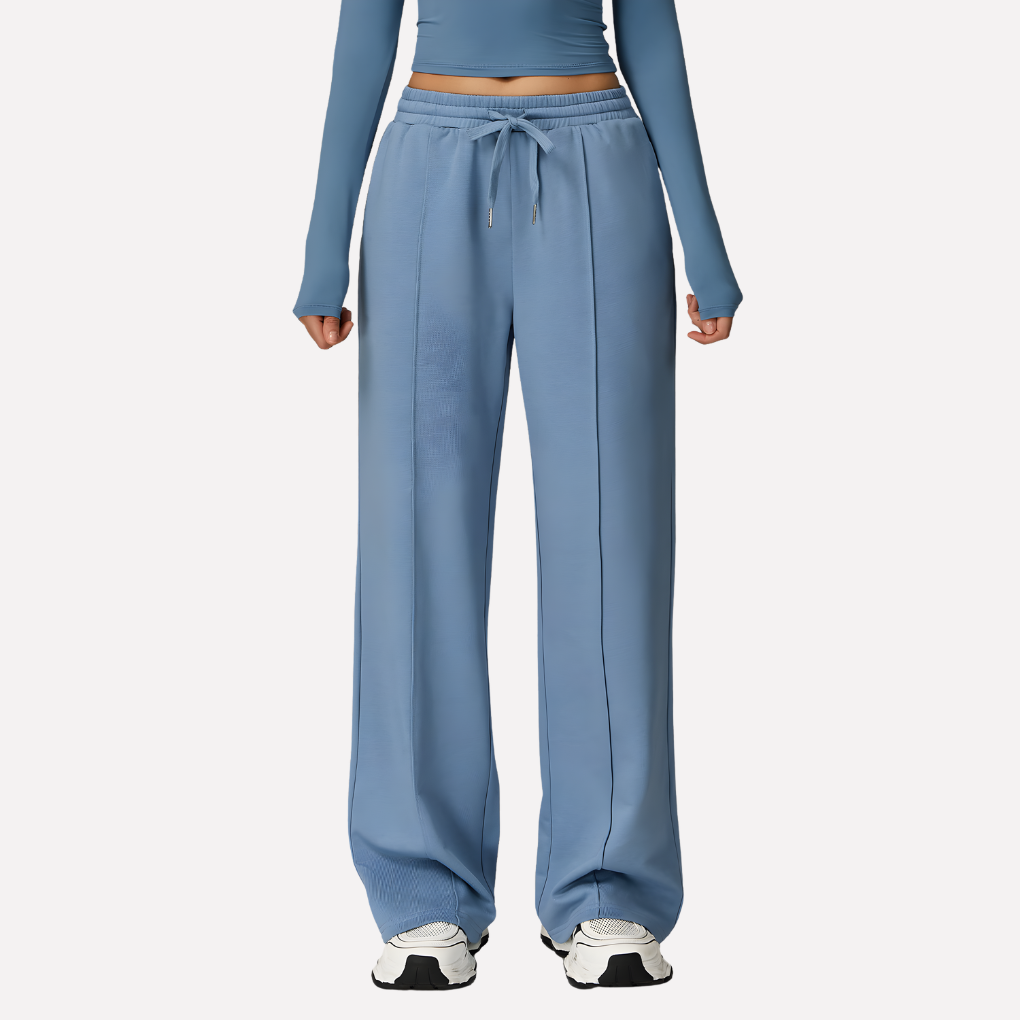 Dames sweatpants met wijde pijpen en relaxte pasvorm, ideaal voor comfortabele vrije tijd.