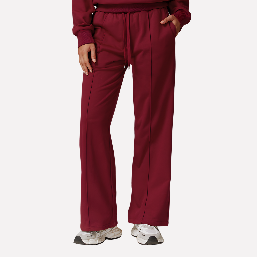 Dames sweatpants met wijde pijpen, comfortabel en modieus, perfect voor vrije tijd of een casual outfit.